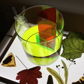 Glasskål med färgat vatten