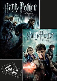 Kollage av filmaffischerna för Harry Potter 7, del 1 och 2